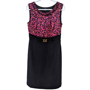 Tahari Arthur S Levine Silk Black and Cranberry Printed sz 10 Dress